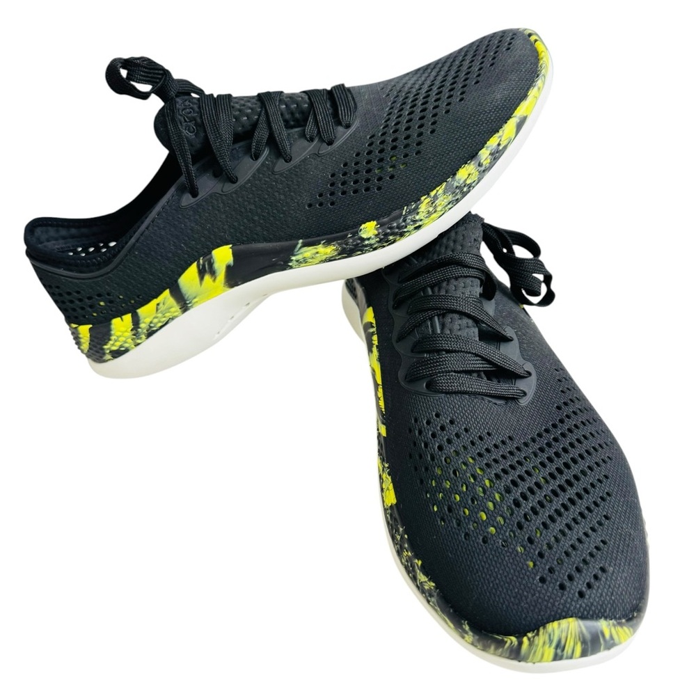 Crocs LiteRide Pacer Sneakers Men’s Size 12 Black Neon Yellow Athletic Comfort